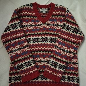 Abercrombie & Fitch Red and Blue V-Neck Sweater